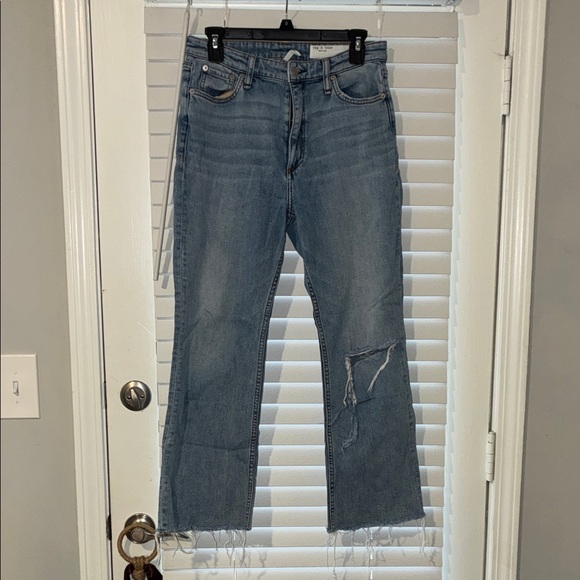 rag & bone Denim - rag & bone Distressed Light Blue Straight Leg Jeans